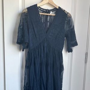 PinkBlush Navy Blue Lace Mesh Overlay Maternity Maxi Dress size small